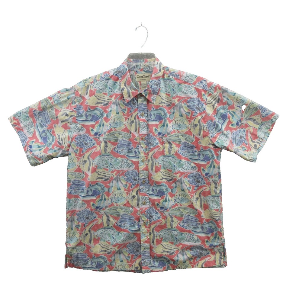 Cooke Street Men's Button Up Honolulu Shirt XL Pink Floral Cotton Short Sleeve